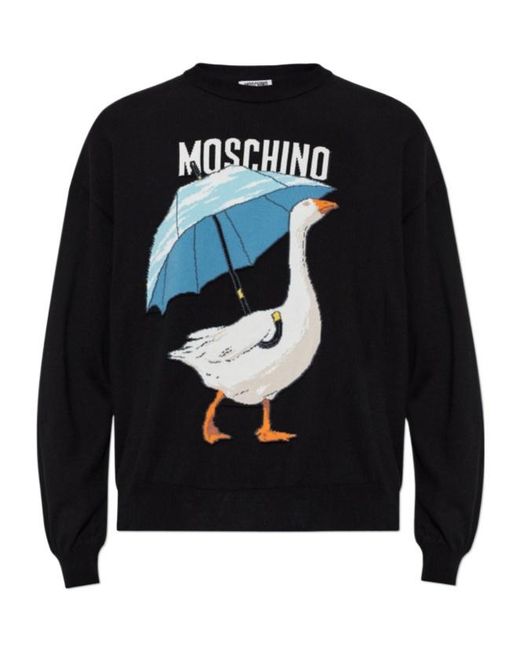 Moschino Black Intarsia Duck Motif Knitted Sweater