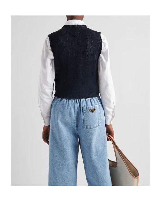 Prada V-Neck Knitted Vest in Blue | Lyst UK