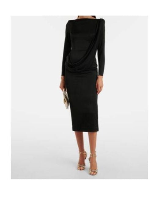 Alex Perry Black Asymmetric Draped Midi Dress
