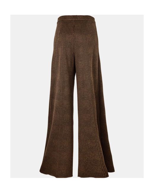 Max Mara Brown Checked Wide-Leg Casual Pants