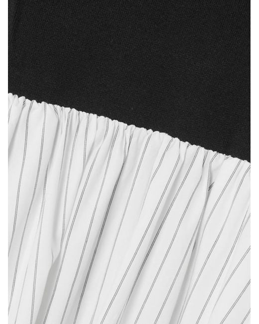 St. Agni White Strapless Jersey And Pinstriped Organic Cotton Maxi Dress