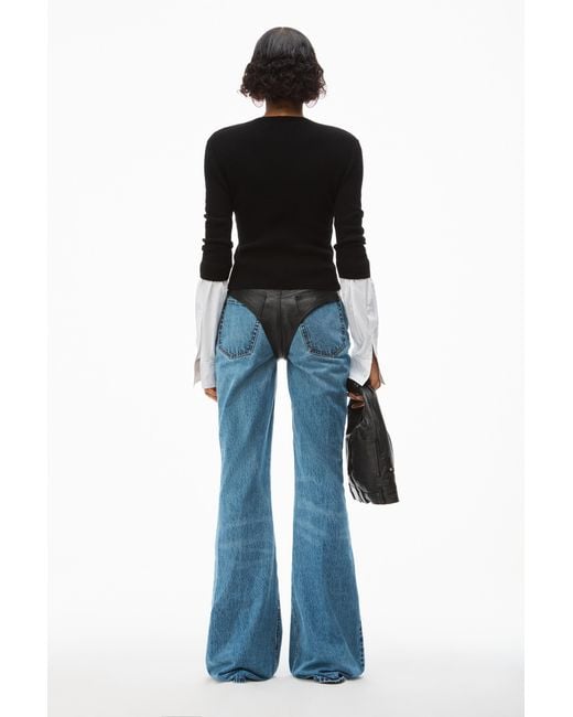 Alexander Wang Black Fine-Ribbed Contrasting-Cuffs Jumper