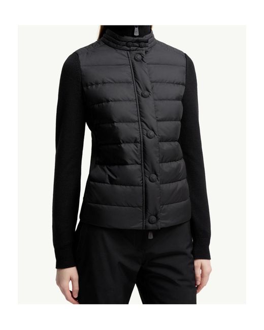 Moncler Black Padded Wool Blend Cardigan
