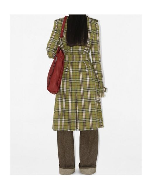 Burberry Green Double Breasted Belted Checked Coat