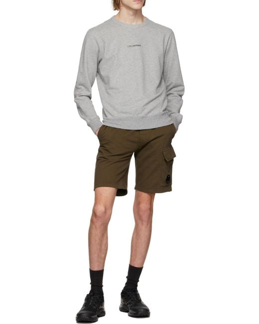C P Company Gray Logo Round Neck Long-Sleeved Pullover for men