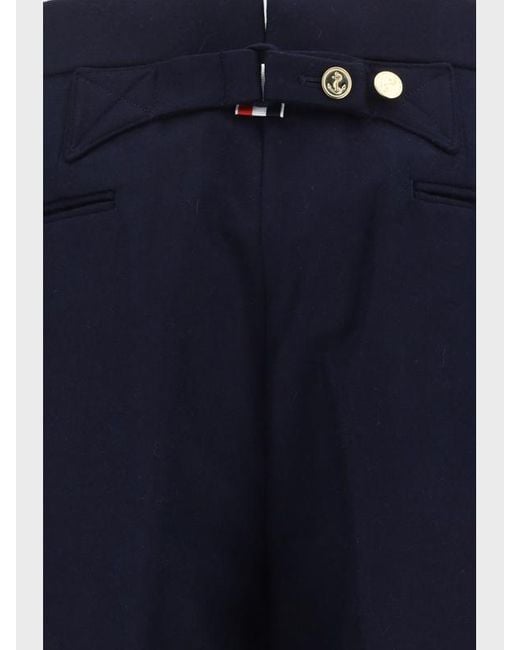 Thom Browne Blue 4-Bar Stripe Detailed Flannel Trousers for men