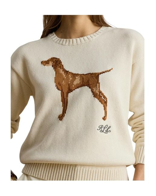 Ralph Lauren White Intarsia-Knit Vizsla Sweater