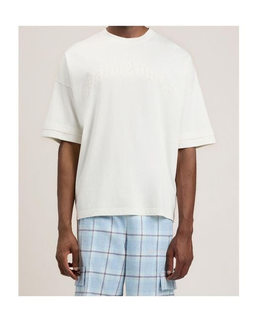 Palm Angels White Curved Logo Loose Double T-Shirt for men