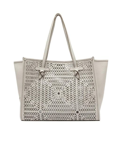 Gianni Chiarini Gray Marcella Laser-Cut Shoulder Bag