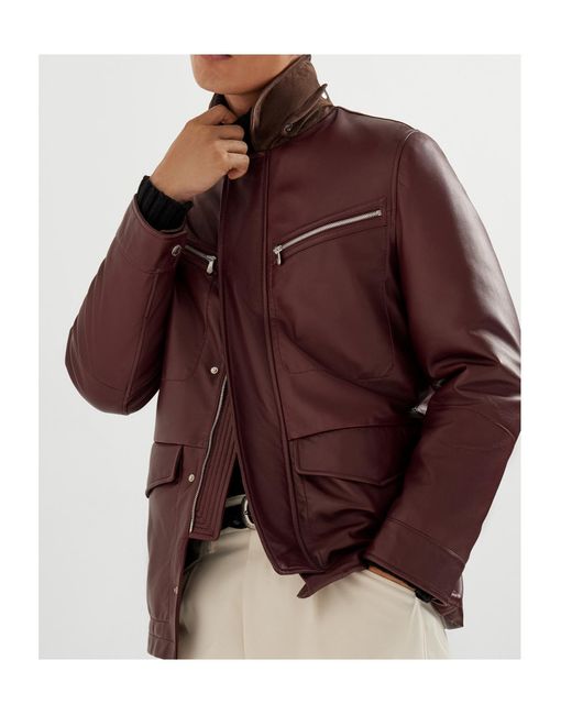 Brunello Cucinelli Brown Nappa Leather Field Jacket for men