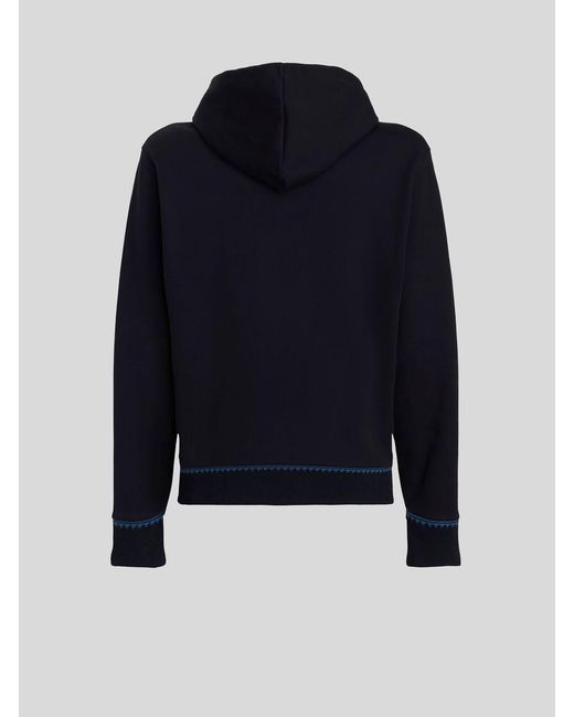 Etro Blue Drawstring Long-Sleeved Hoodie for men