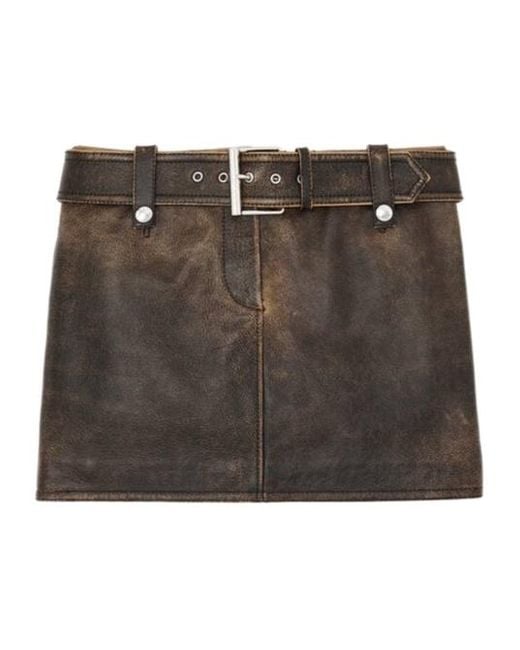 McQueen Brown Belted Leather Mini Skirt