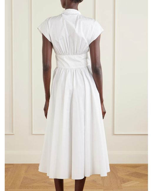 Alaïa White Alaïa Bow-Detailed V-Neck Pleated Midi Dress
