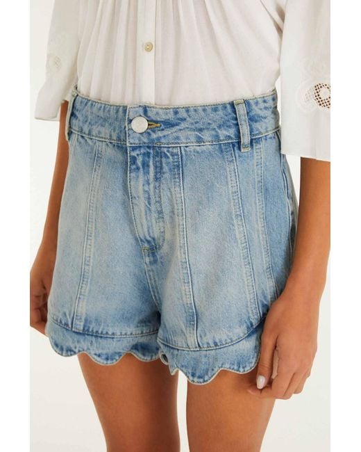 Farm Rio Blue Light Denim Romantic Wavy Hem Shorts