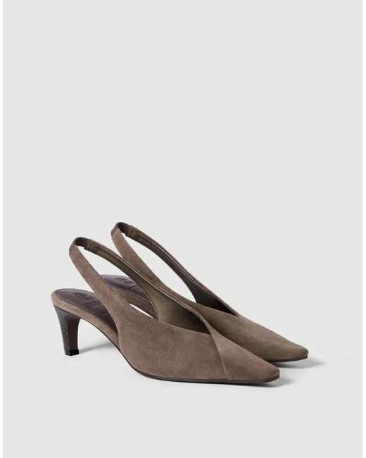 Brunello Cucinelli Brown Suede Slingback Pumps
