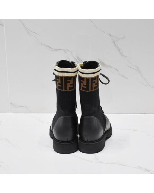 Fendi Black Rockoko Ff Motif Combat Boots