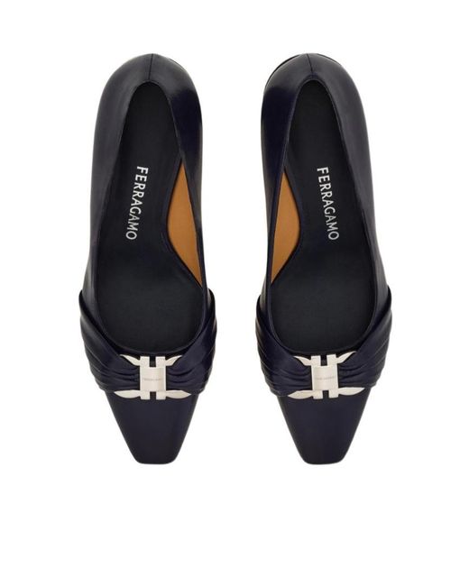 Ferragamo Blue Gancini Ornament Pump With Bock Heel