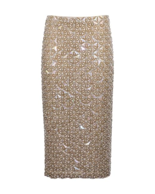 P.A.R.O.S.H. Natural Sequin Floral Midi Skirt
