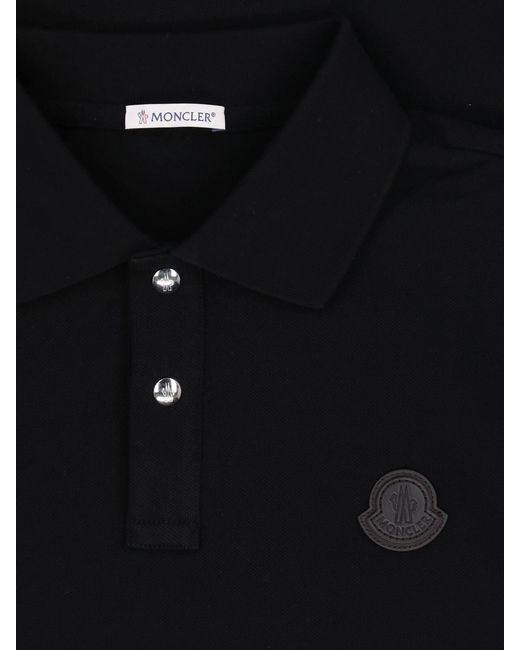 Moncler Black Logo Patch Piqué Polo Shirt for men