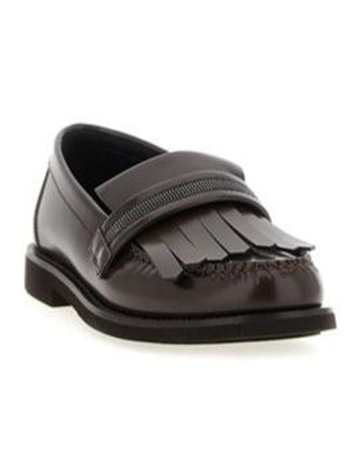 Brunello Cucinelli Black Monile Fringed Loafers