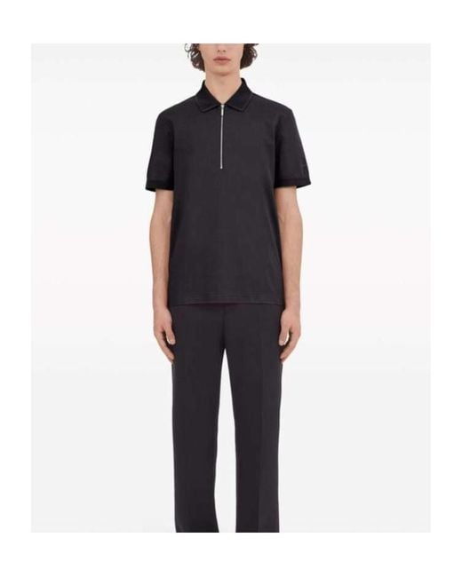 Ferragamo Black Ferragamo Logo Embroidered Polo Shirt for men