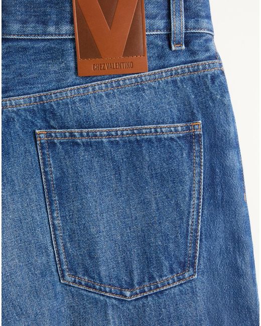 Valentino Blue Logo Patch Straight Leg Jeans for men