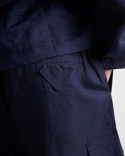 Prada Blue Logo-Patch Cargo Shorts for men