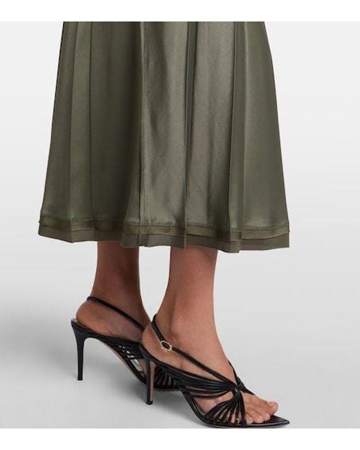 Vince Green Pleated Satin Midi Skirt