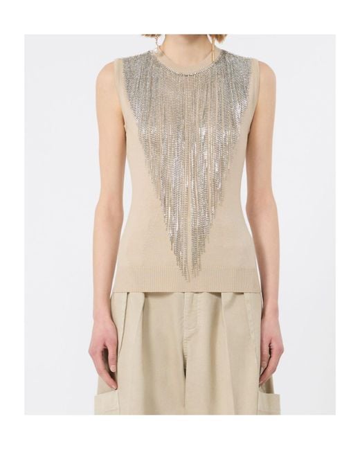 Sportmax Natural Fringed Crystal-Embellished Top