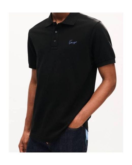 KENZO Black Signature Embroidered Slim Polo Shirt for men