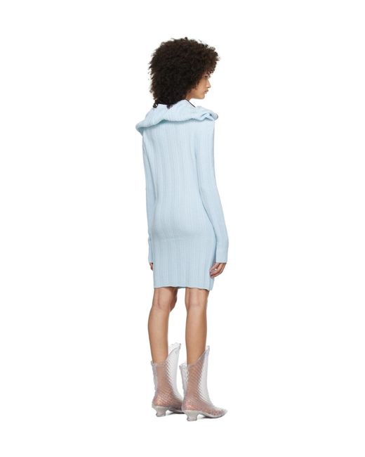 Y. Project Blue Ruffle-Collar Merino Mini Dress
