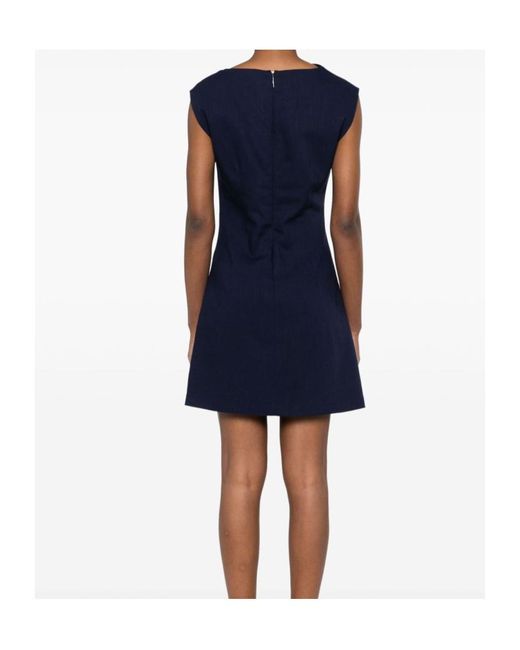 MSGM Blue Twist Detailed Asymmetric Neck Mini Dress