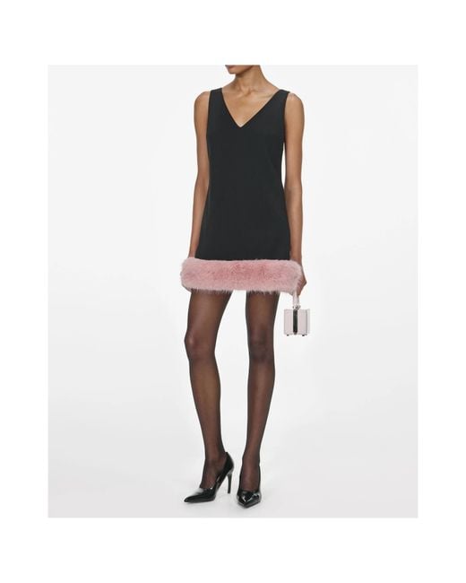 Self-Portrait Black Crepe Fur Hem Mini Dress