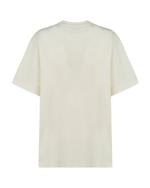 MSGM White Logo Embroidered Crewneck T-Shirt