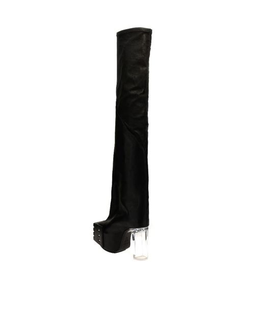 Rick Owens Black 120Mm Thigh-Length Leather Boots
