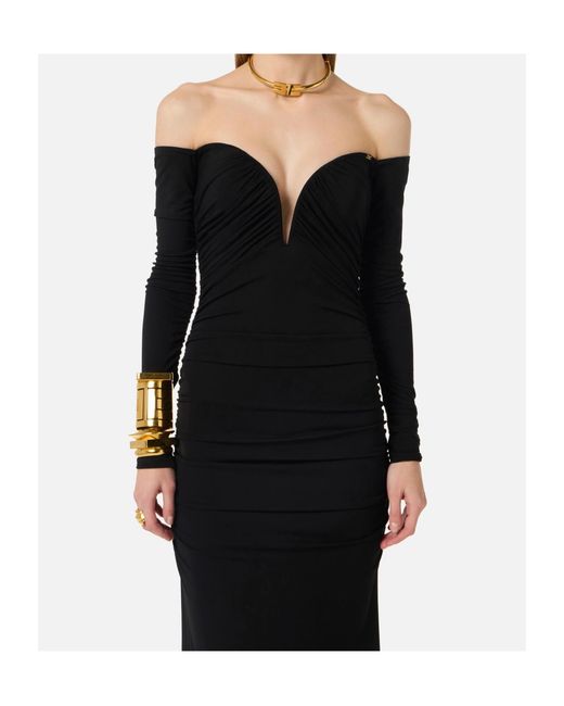 Elisabetta Franchi Black Dress With Ruffles And Off Shoulders
