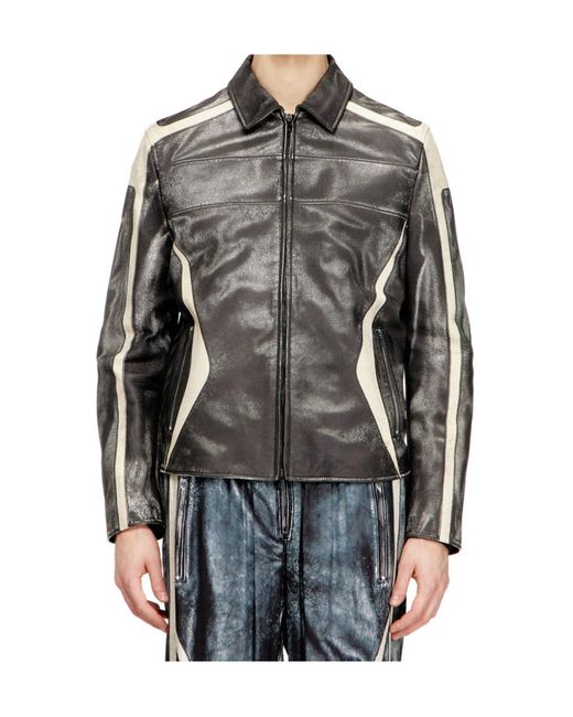 DIESEL Gray L-Amar-Enbi Leather Jacket for men