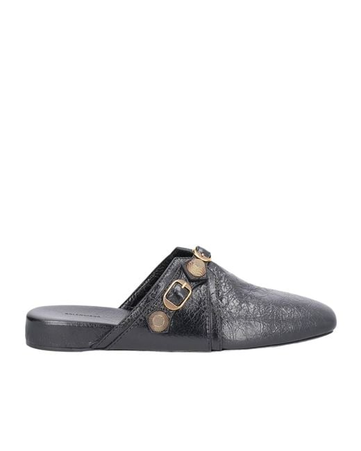 Balenciaga Gray Square-Toe Flat Leather Mules