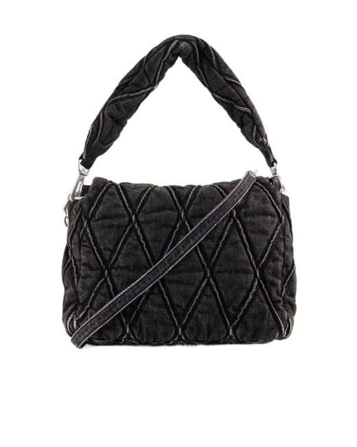 DIESEL Black Charm D Medium Denim Shoulder Bag