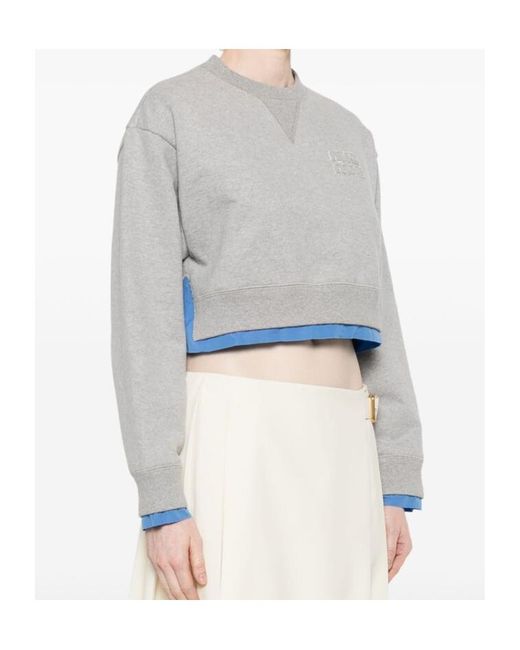 Miu Miu Gray Logo-Patch Cropped Sweatshirt