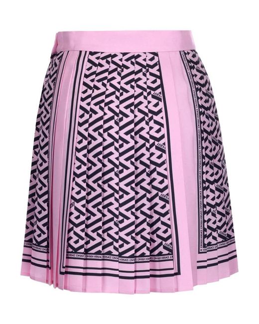 Versace Red La Greca Print Mini Skirt