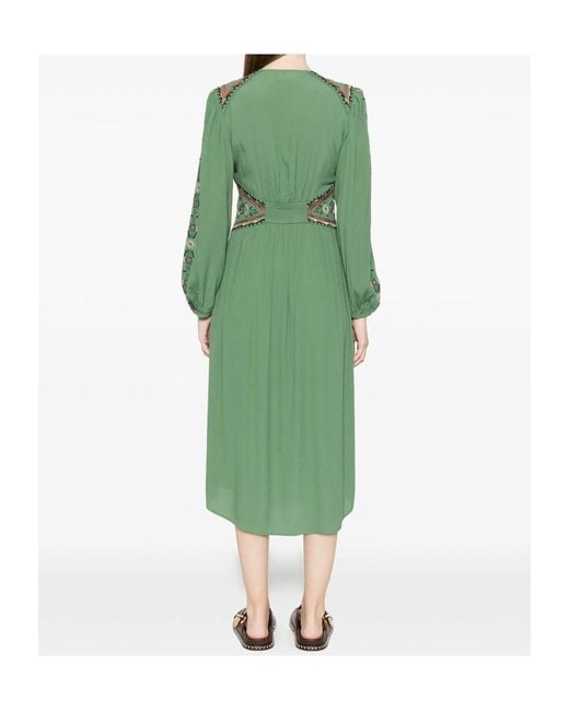 Ba&sh Green Embroidered V-Neck Dress