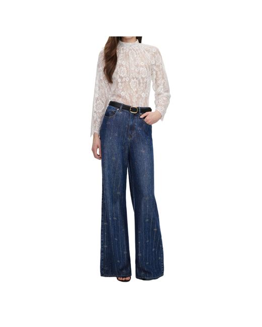 Self-Portrait Blue Embellished Stripe Denim Jeans