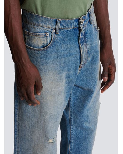 Balmain Blue Distressed Loose-Fit Jeans for men