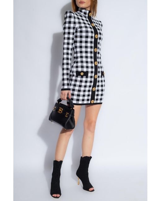 Balmain White Gingham Fine Knit Dress