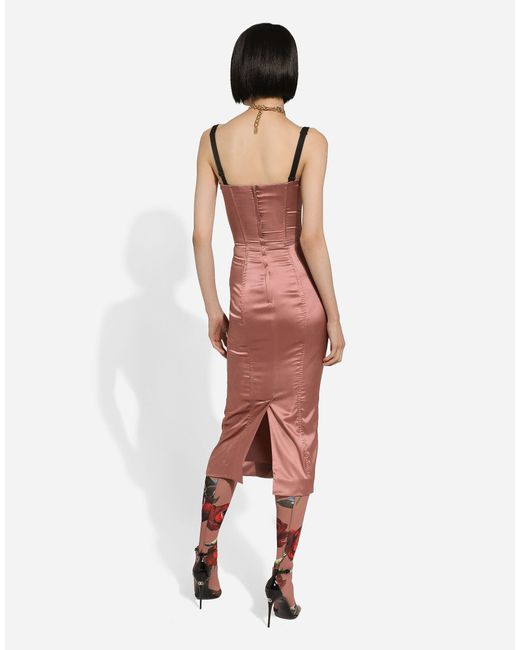 Dolce & Gabbana Pink Satin Calf-Length Corset Dress