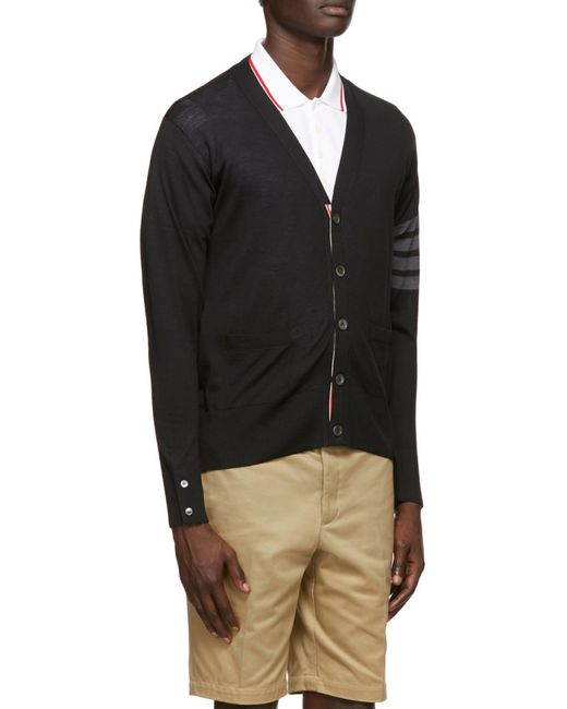 Thom Browne Blue 4-Bar V-Neck Cardigan for men
