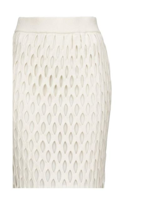 Pinko White Macramé Fringed Skirt