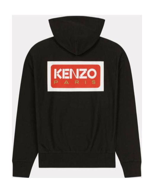 KENZO Black Logo-Printed Long Sleeved Hoodie for men