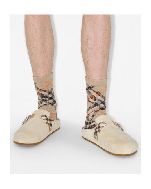 Burberry White Urchin Checked Buckle Clogs for men